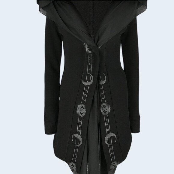 Restyle  Fortune Teller Black Hoodie with Veil, XS, Gothic Winter Coat - Picture 2 of 11